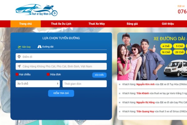 Cách đặt xe tại Thuê xe Quy Nhơn 24